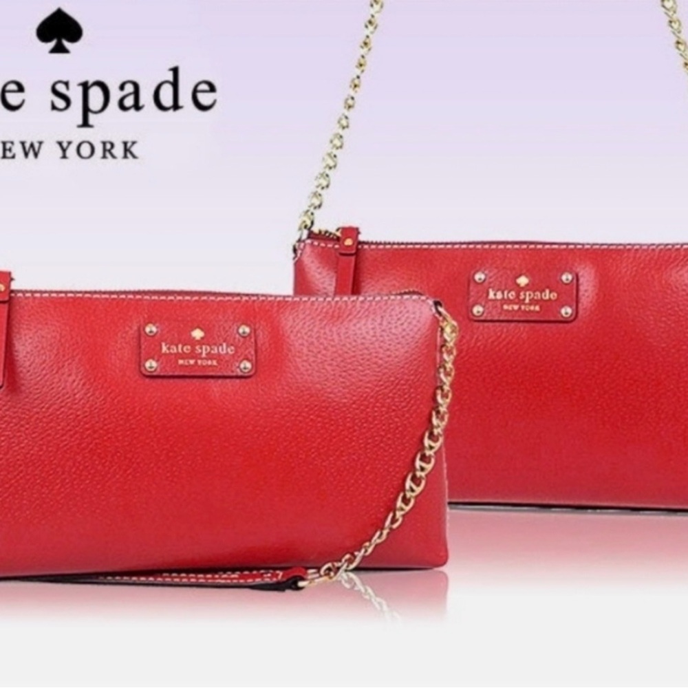 NEW kate spade Red Leather Chain Strap purse baddie designer date night upscale - Picture 7 of 7